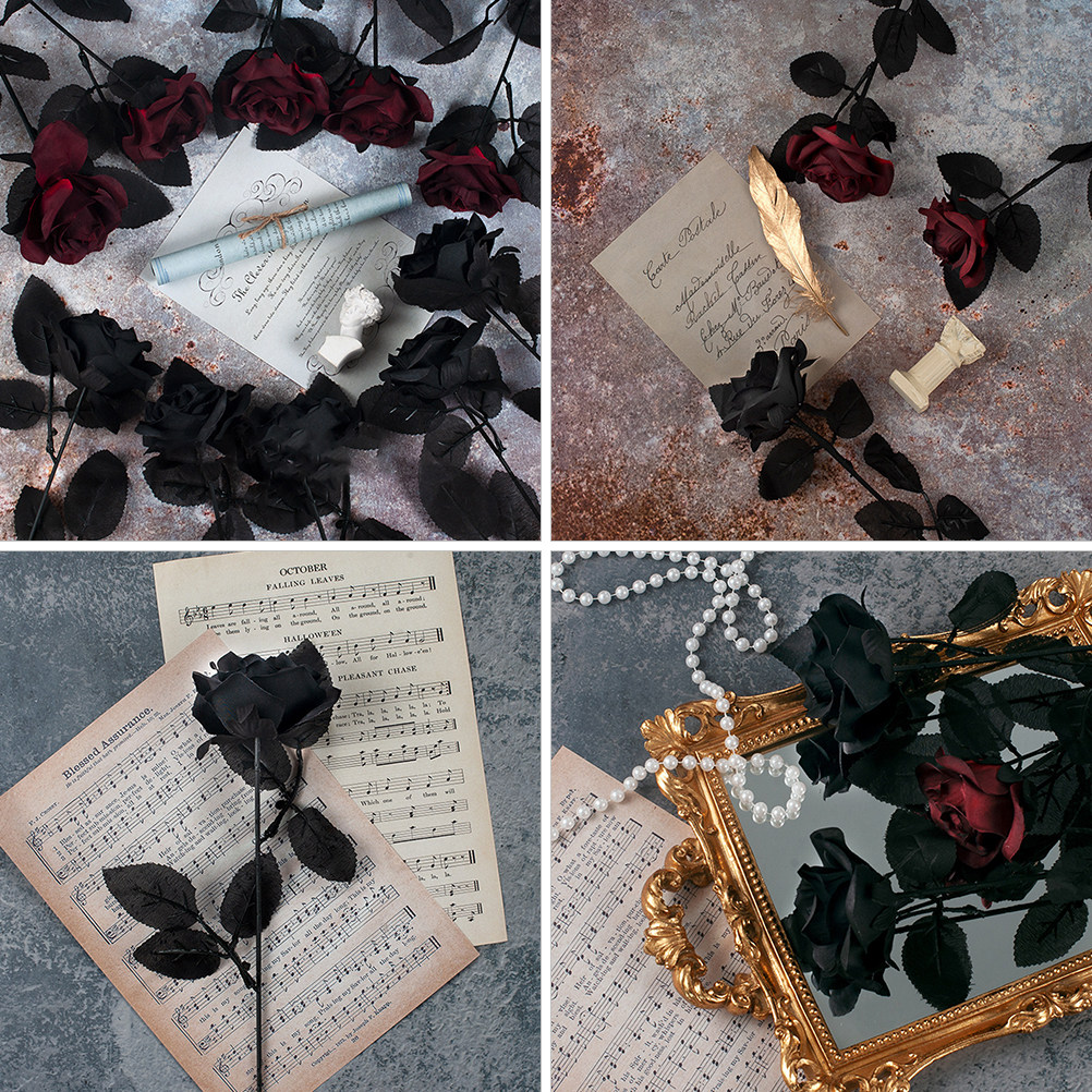 2Pcs Dark Faux Rose Flowers Re - Photography Dark Cloth 评论和价格