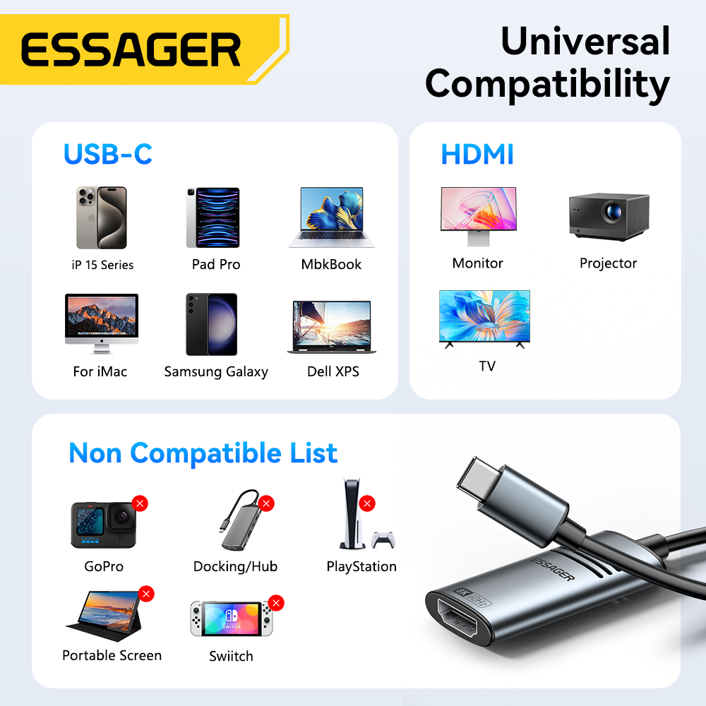 Essager HDMI To USB Type C Ada - Tethering Cable Usb 评论和价格